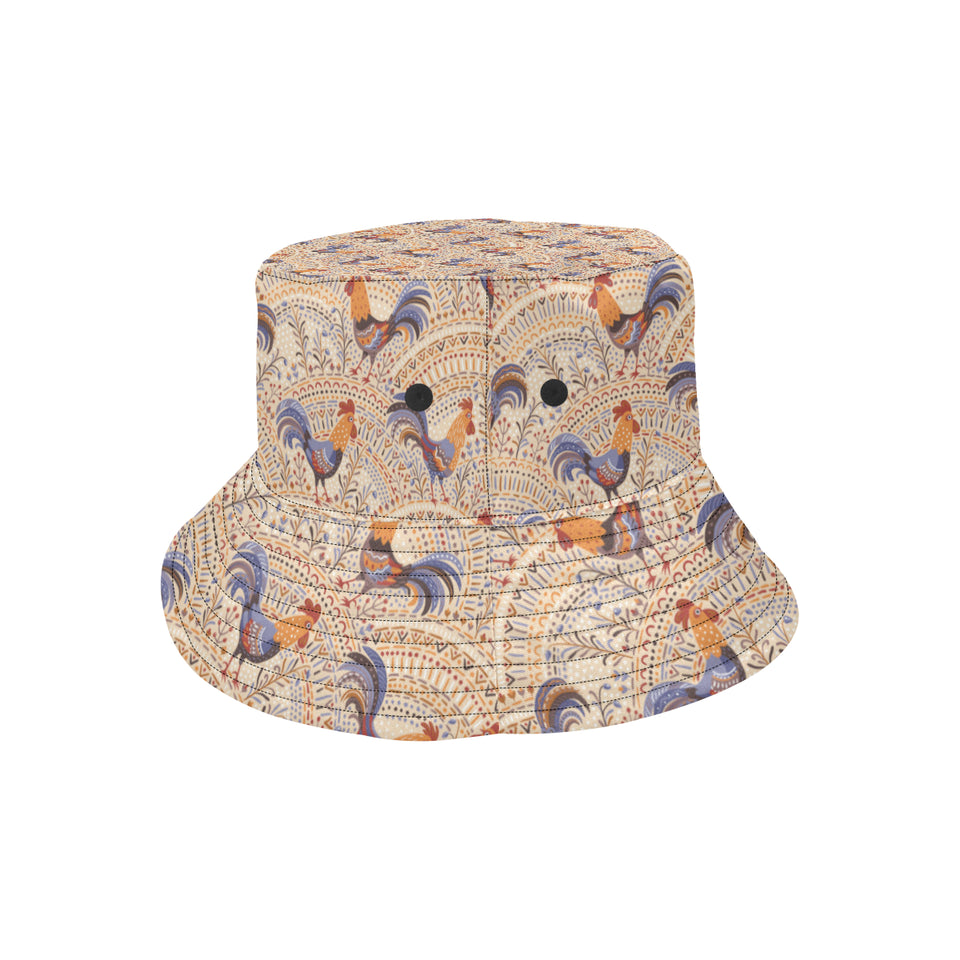 Cute rooster chicken cock floral ornament backgrou Unisex Bucket Hat
