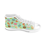 Colorful donut pattern green background Men's High Top Canvas Shoes White