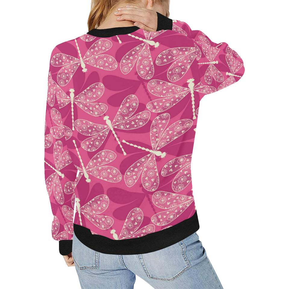 Beautiful dragonfly pink background Women's Crew Neck Sweatshirt