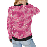 Beautiful dragonfly pink background Women's Crew Neck Sweatshirt