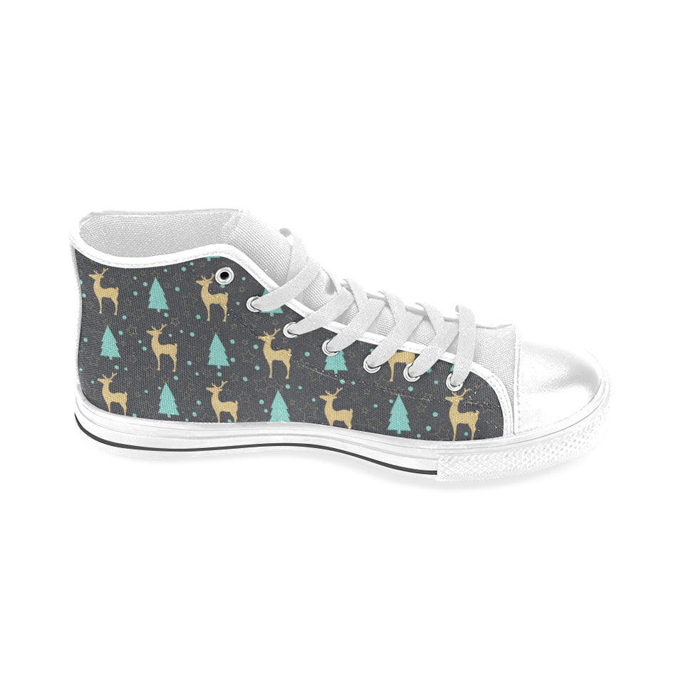 Deers star tree pattern Men's High Top Canvas Shoes White