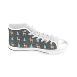Deers star tree pattern Men's High Top Canvas Shoes White