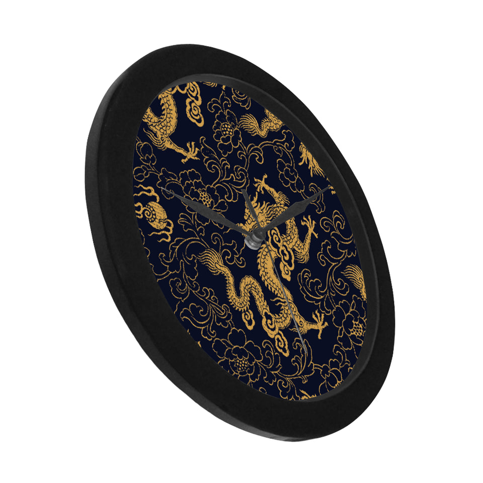 Gold dragon pattern Elegant Black Wall Clock