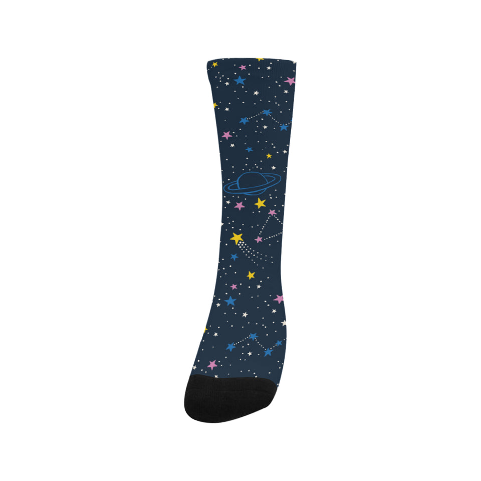 space pattern with planets, comets, constellations Crew Socks