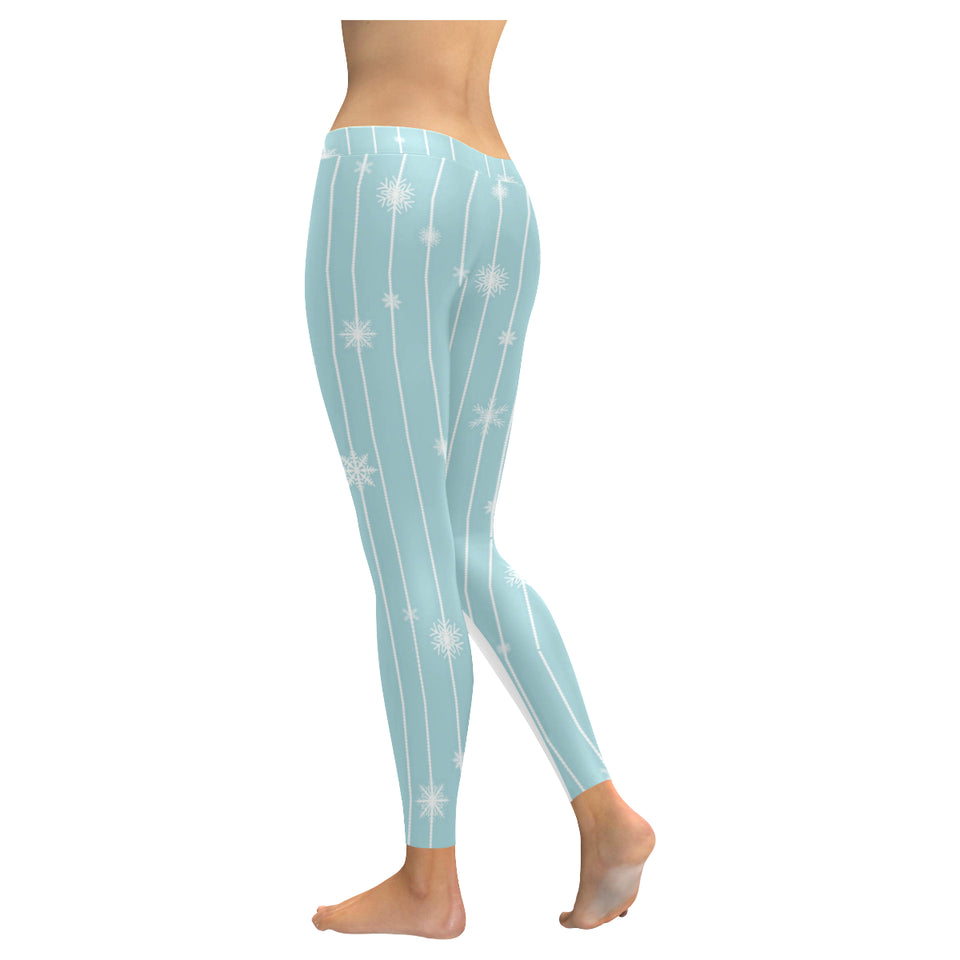 Snowflake pattern blue stripe background Women's Legging Fulfilled In US