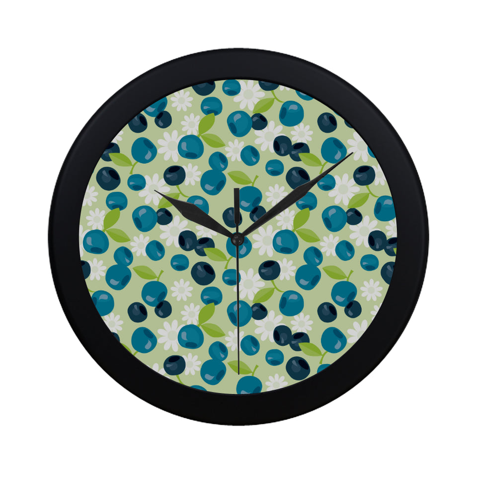 blueberry flower pattern Elegant Black Wall Clock