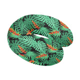 heliconia flower palm monstera leaves black backgr U-Shaped Travel Neck Pillow