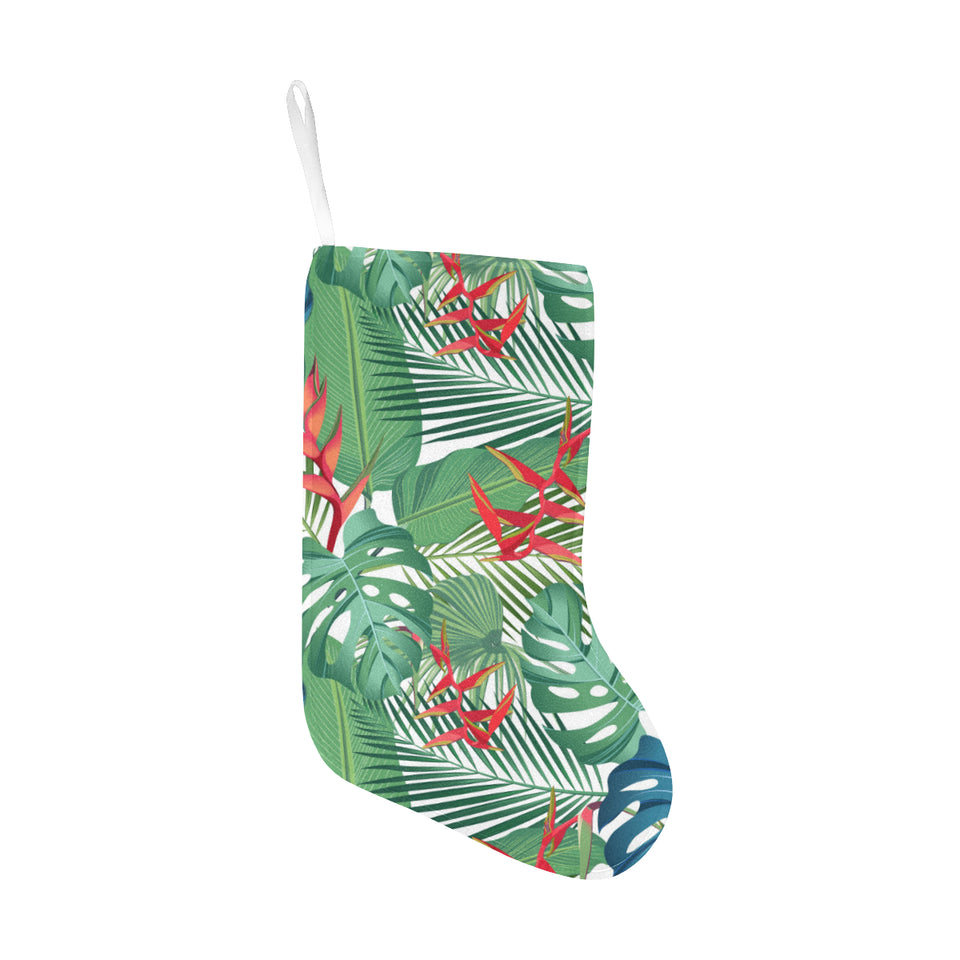 heliconia palm and monstera leaves pattern Christmas Stocking