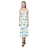 watercolor crocodile pattern V-Neck Open Fork Long Dress