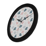 Black Gray Cream coral ginkgo leaves pattern Elegant Black Wall Clock