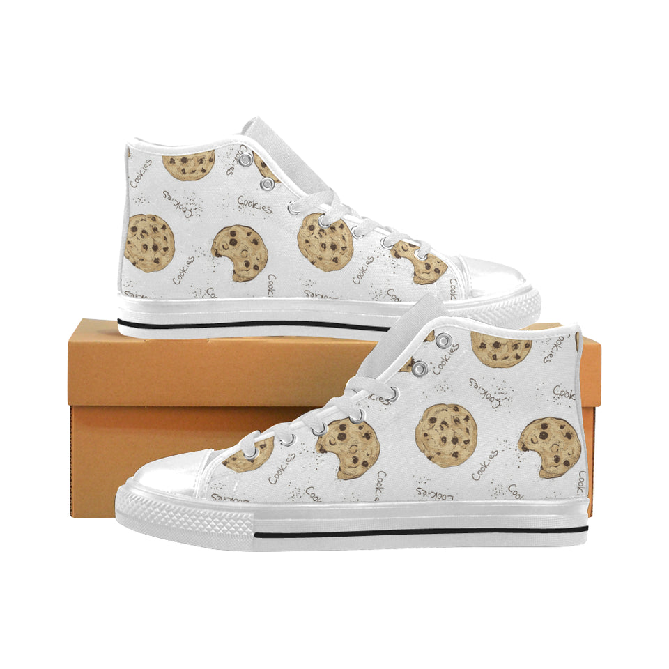 Sketch style cookie pattern Men's High Top Canvas Shoes White