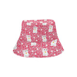 Maneki neko cat sakura pink background Unisex Bucket Hat