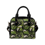 White orchid flower tropical leaves pattern blackg Shoulder Handbag