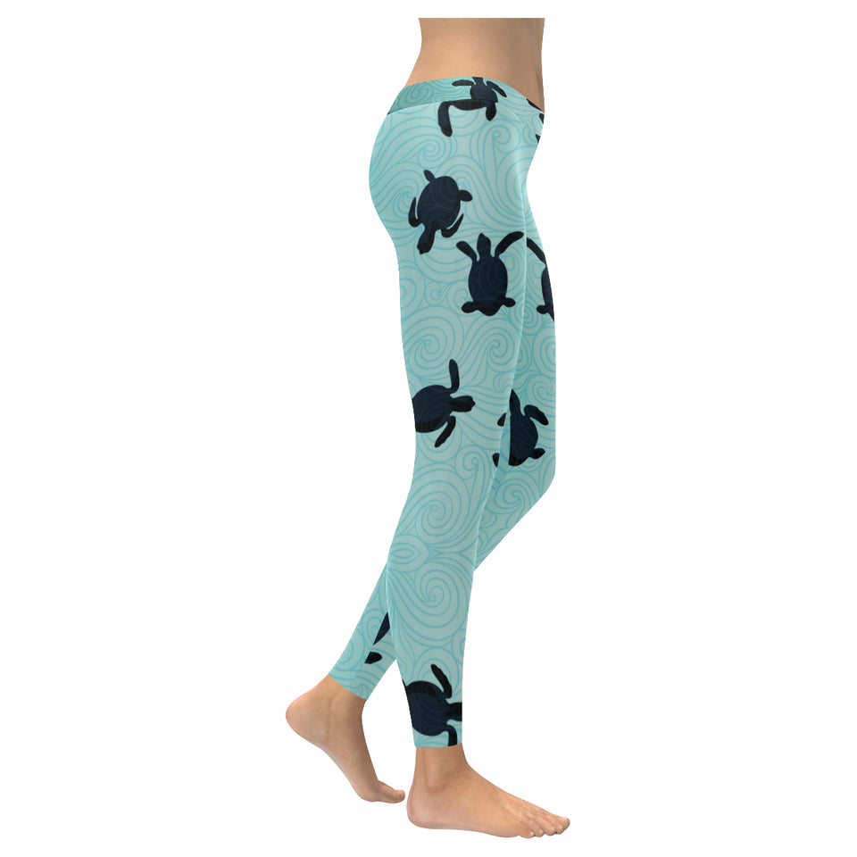 Sea turtle with blue ocean backgroud Women's Legging Fulfilled In US