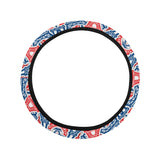 Blue Red Eiffel Tower Pattern Print Design 02 Car Steering Wheel Cover