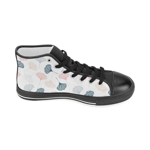 Black Gray Cream coral ginkgo leaves pattern Women's High Top Canvas Shoes Black