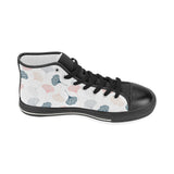 Black Gray Cream coral ginkgo leaves pattern Women's High Top Canvas Shoes Black