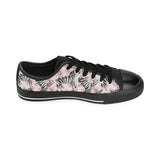 Zebra pink flower background Men's Low Top Canvas Shoes Black