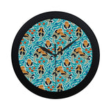 Cute sea otters fishe sea urchin pattern Elegant Black Wall Clock