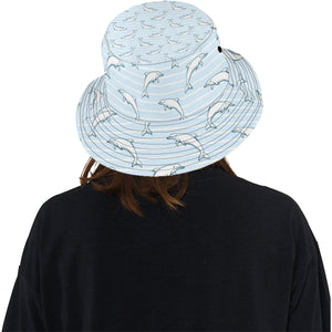 Dolphin blue striped background Unisex Bucket Hat