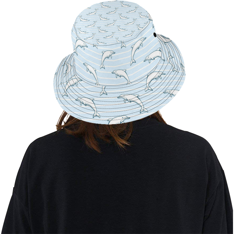 Dolphin blue striped background Unisex Bucket Hat