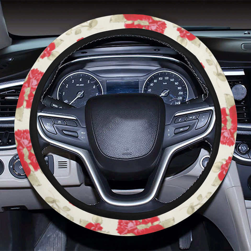 Rose Pattern Print Design 01 Car Steering Wheel Cover