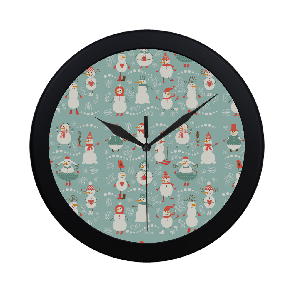 Cute snowman pattern Elegant Black Wall Clock