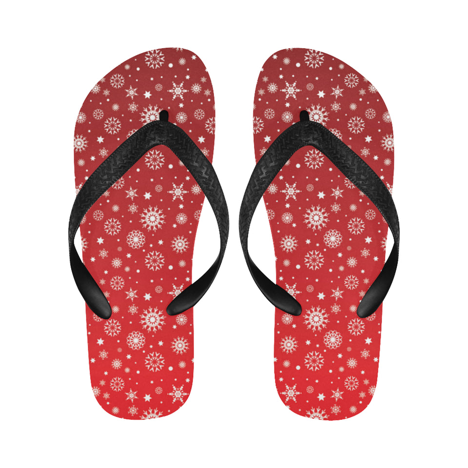 Snowflake pattern red background Unisex Flip Flops