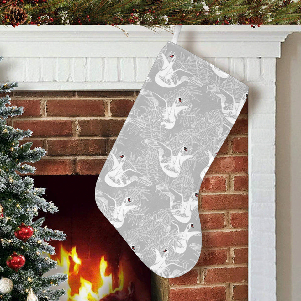 white swan gray background Christmas Stocking