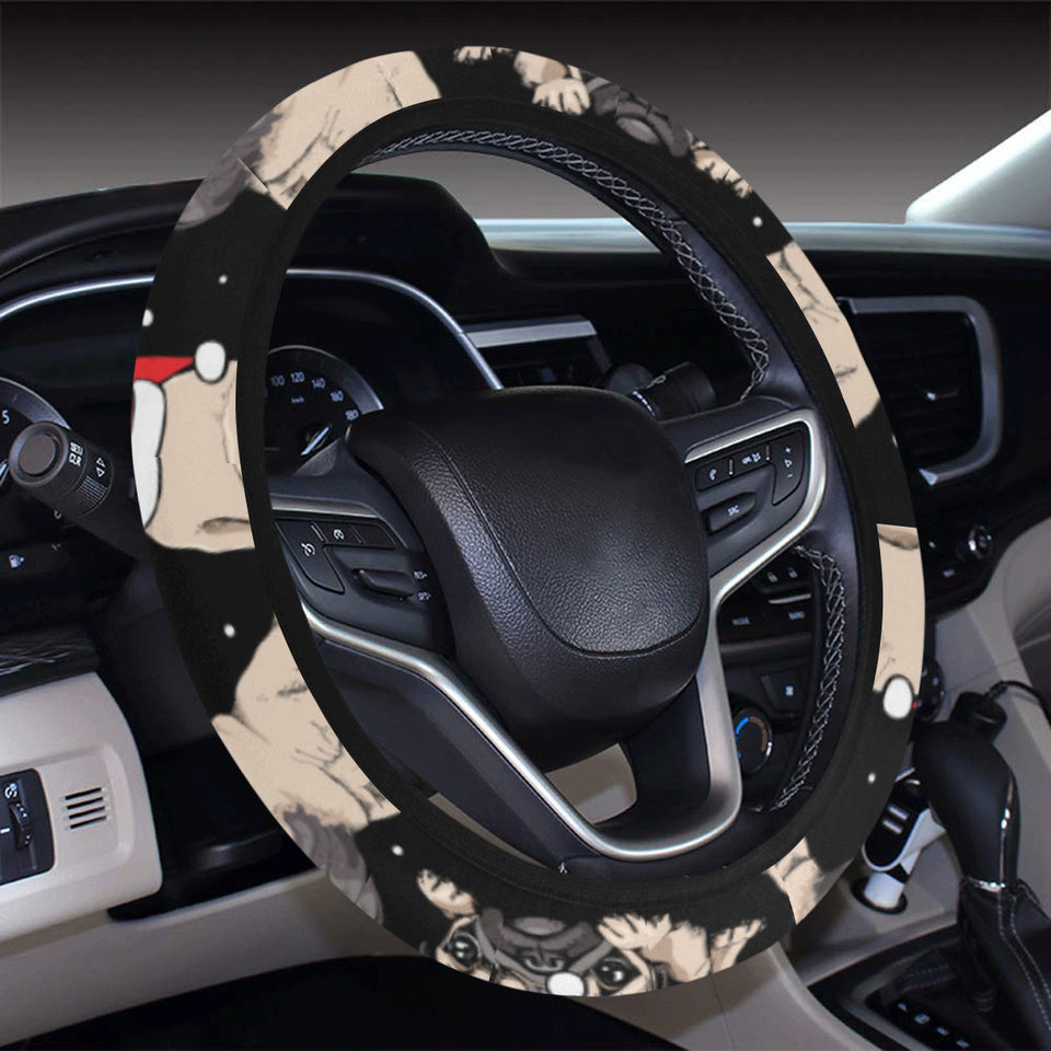 Christmas Pugs Santa_s red cap pattern Car Steering Wheel Cover