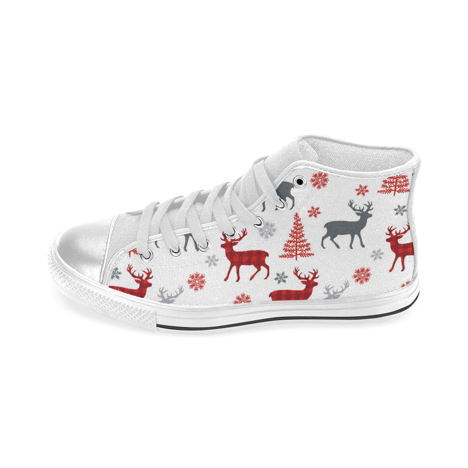 Deer tree snowflakes chrismas pattern Women's High Top Canvas Shoes White