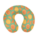 orange fruit pattern green background U-Shaped Travel Neck Pillow