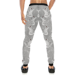 white swan gray background Unisex Casual Sweatpants