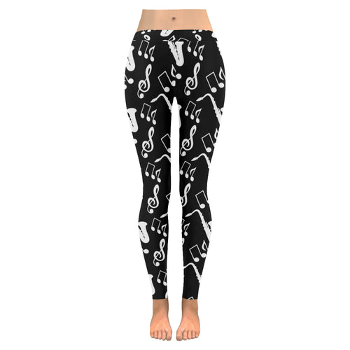Saxophone music notes treble clef black white them Women's Legging Fulfilled In US