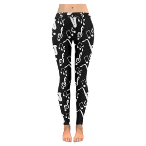 Saxophone music notes treble clef black white them Women's Legging Fulfilled In US