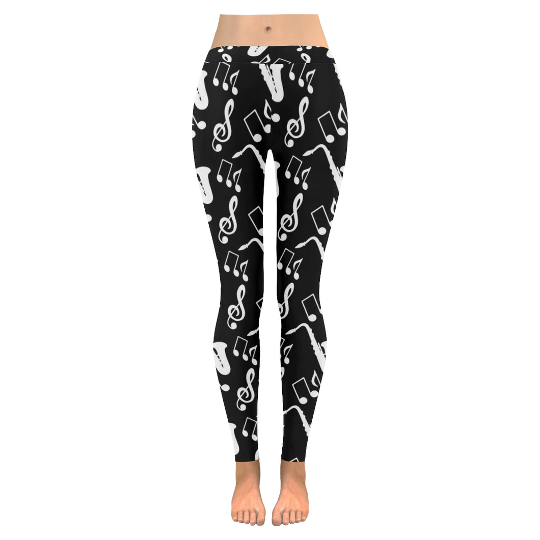 Saxophone music notes treble clef black white them Women's Legging Fulfilled In US