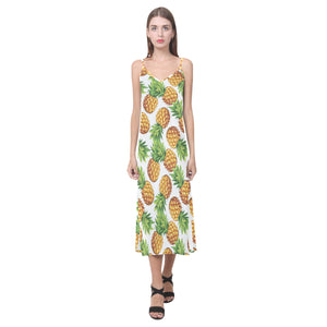 Pineapples design pattern V-Neck Open Fork Long Dress