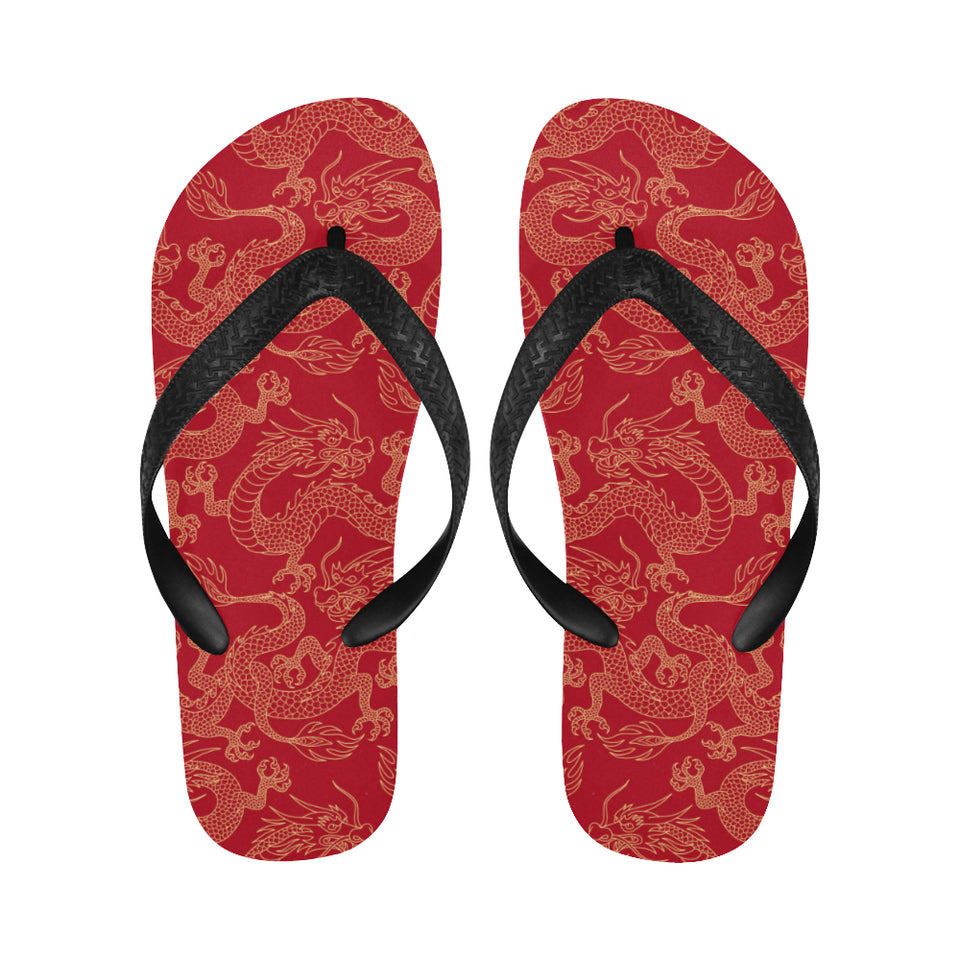 Gold dragons red background Unisex Flip Flops