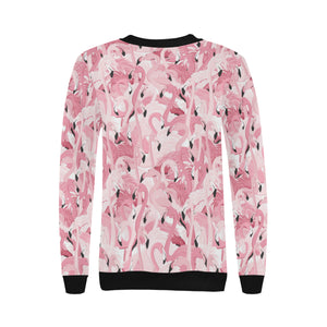 Pink flamingos pattern background Women's Crew Neck Sweatshirt