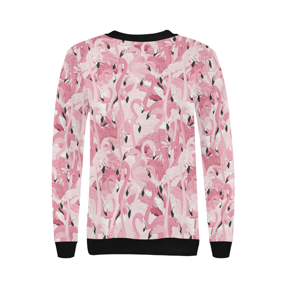 Pink flamingos pattern background Women's Crew Neck Sweatshirt