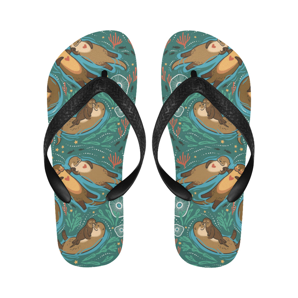 cute brown sea otters ornamental seaweed corals gr Unisex Flip Flops