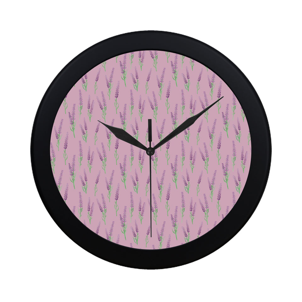 Lavender pattern pink background Elegant Black Wall Clock