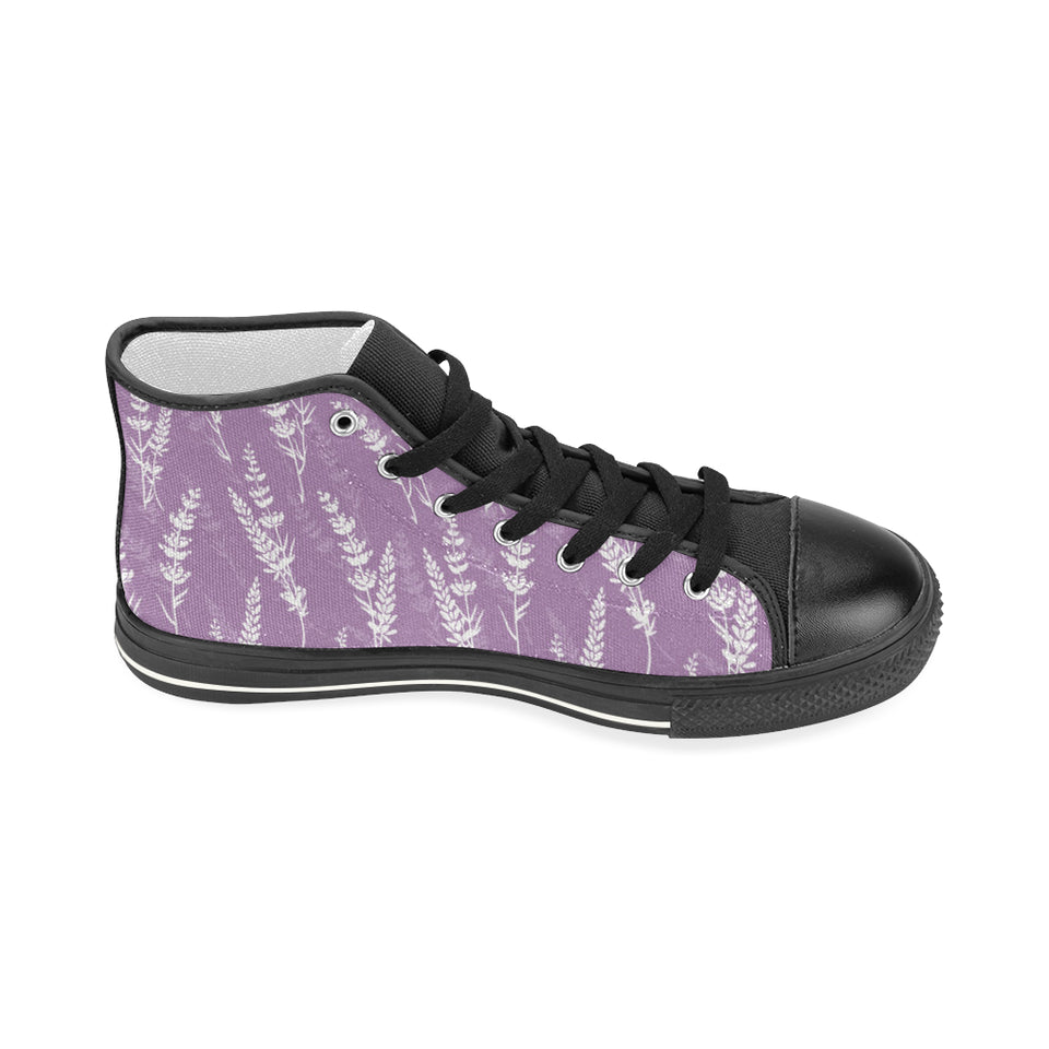 Lavender flowers purple pattern Women's High Top Canvas Shoes Black