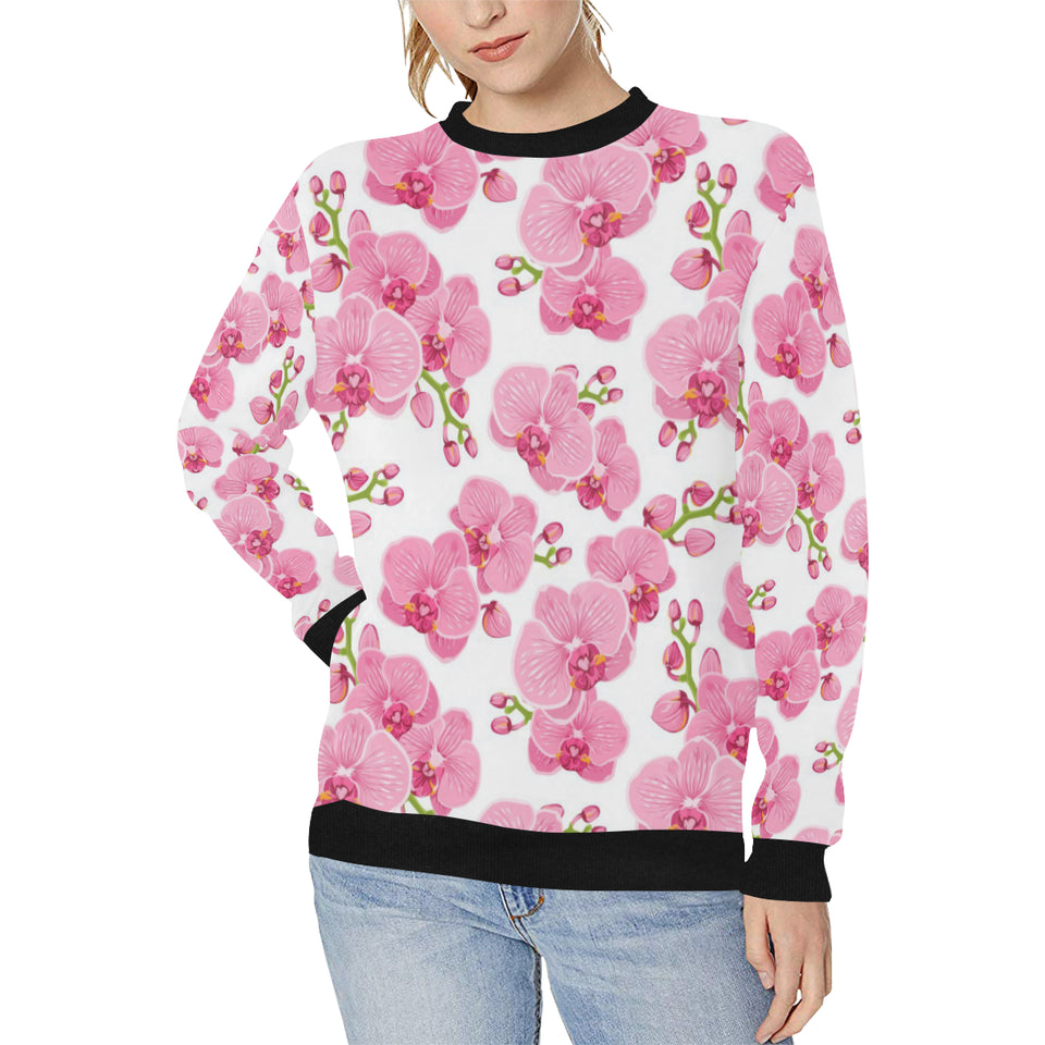 pink purple orchid pattern background Women's Crew Neck Sweatshirt