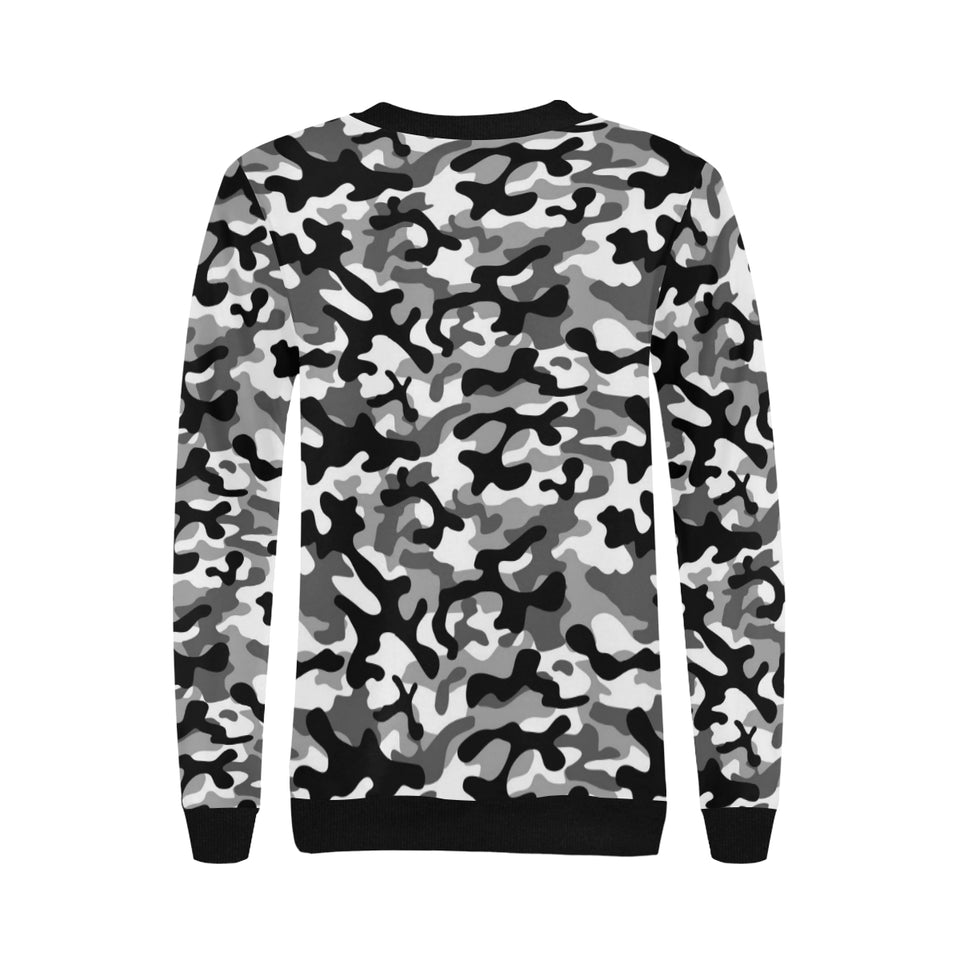Black white camouflage pattern Women's Crew Neck Sweatshirt