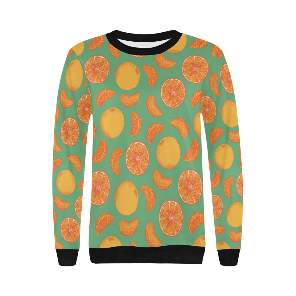 orange fruit pattern green background Women's Crew Neck Sweatshirt