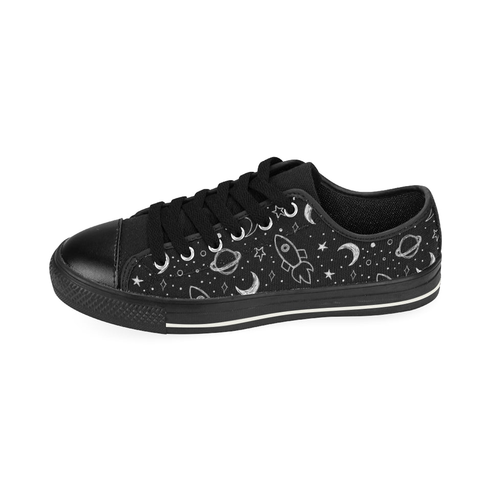 Hand drawn space rocket star planet Men's Low Top Canvas Shoes Black