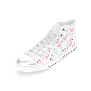 Cute flamingo pattern Women's High Top Canvas Shoes White