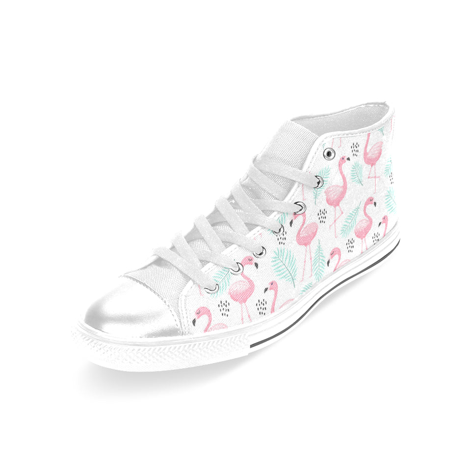 Cute flamingo pattern Women's High Top Canvas Shoes White