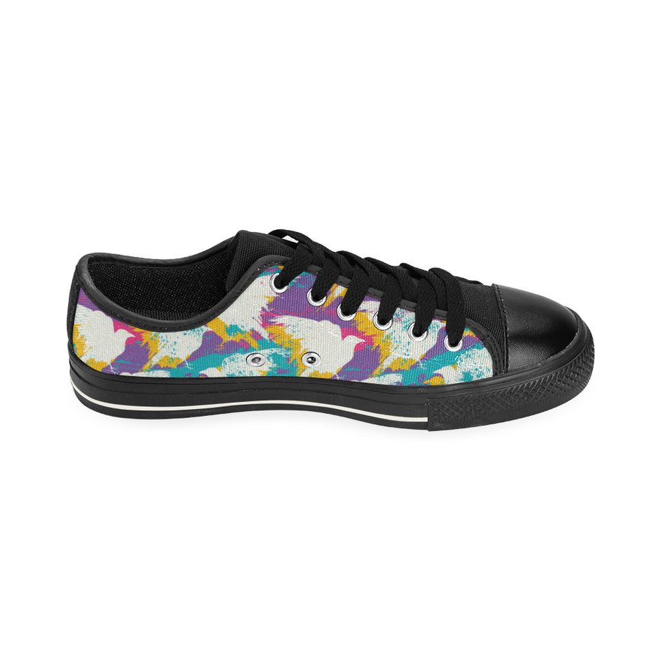 Colorful crow illustration pattern Men's Low Top Canvas Shoes Black